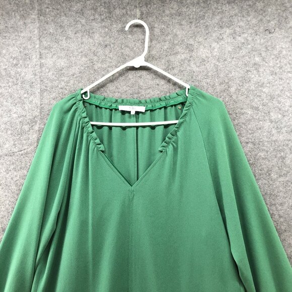 TIBI Savanna Crepe Ruffle Neck Midi Dress Green Womens Size 4 Long Sleeve - Picture 4 of 12